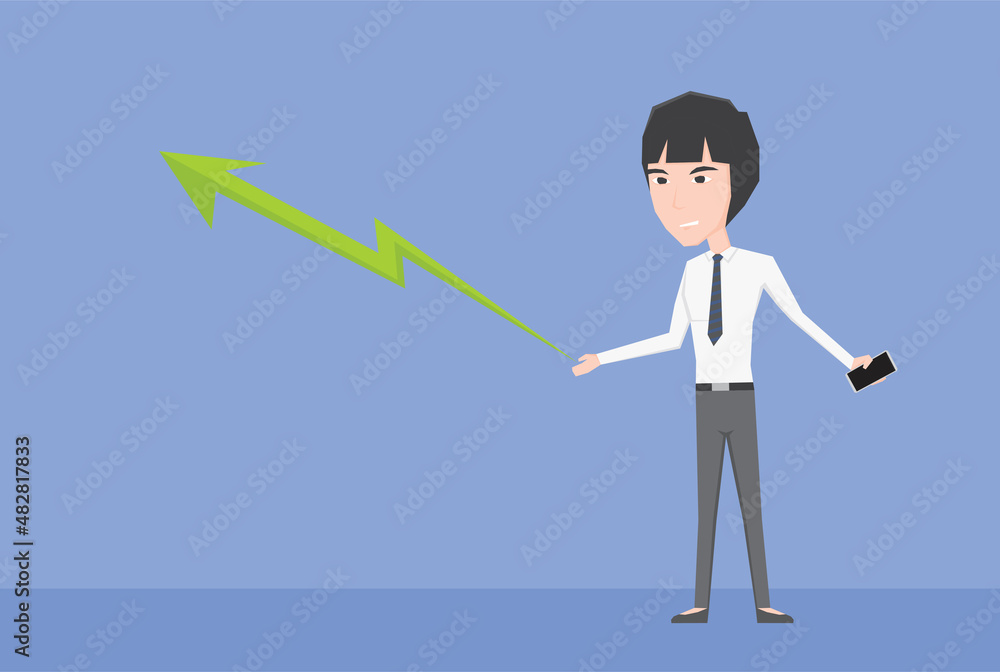 An illustration of a businesswoman happy with business progress