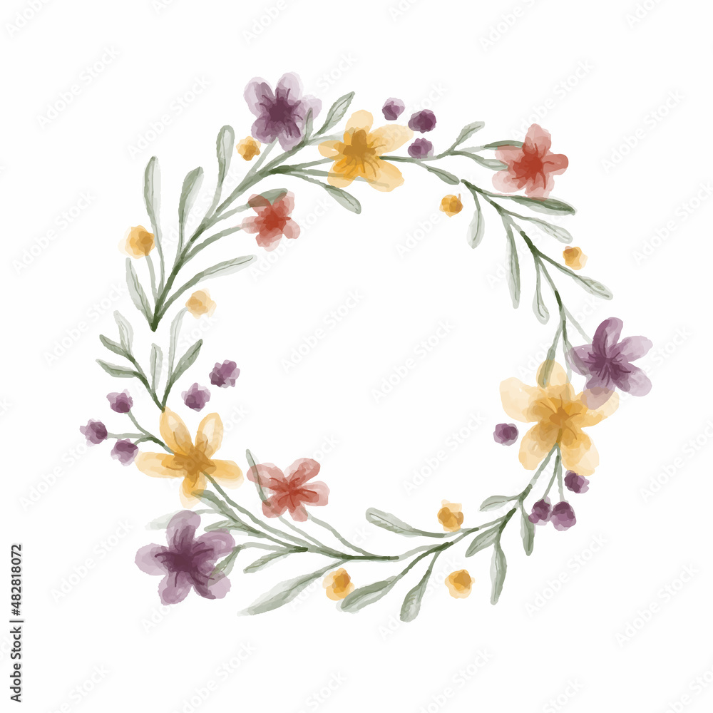 Vector watercolor flower wreath. Elegant floral design for invitation, wedding or greeting card.