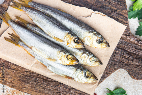 Cuadro en lienzo sprat fish herring smoked salted seafood fresh portion dietary healthy meal food