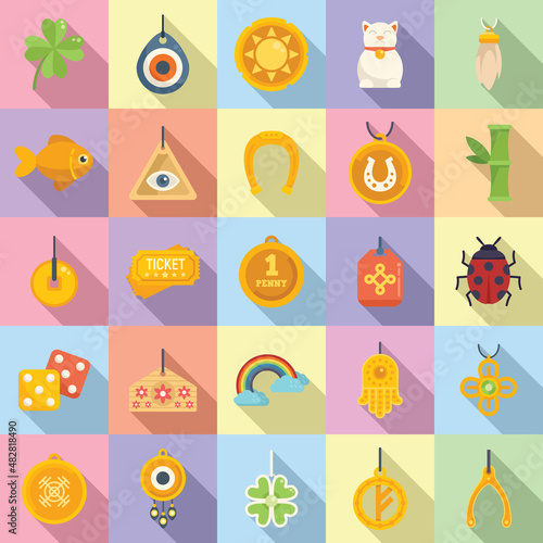 Lucky charm icons set flat vector. Accessory horse