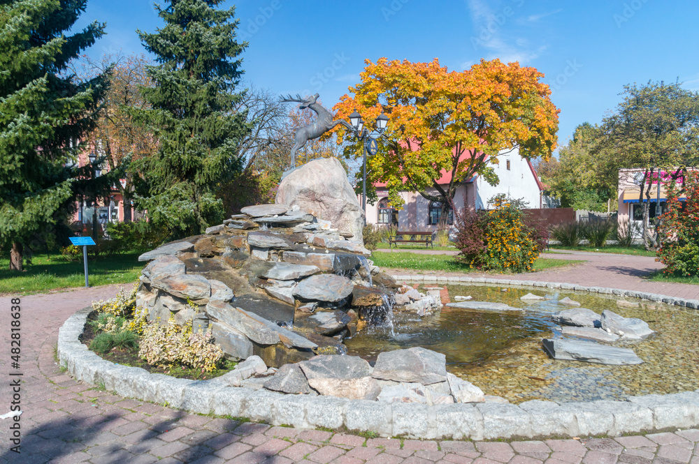 Kozienice, Poland October 4, 2021 Fountain with symbol of the
