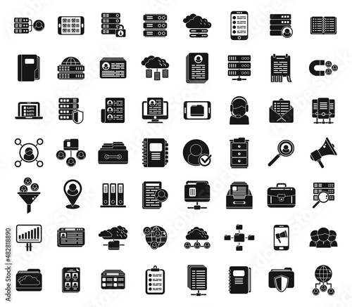 Customer database icons set simple vector. Company advertising