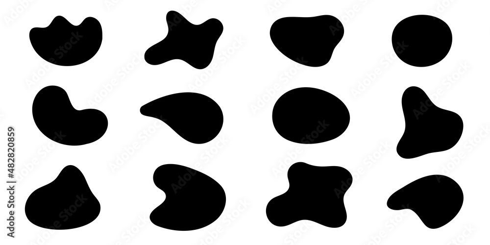 Blob shape organic, vector illustration set. Collection from abstract forms for design and paint. Liquid silhouette drop in modern style. Basic stains isolated elements on white background Blob shape organic, vector illustration set. Collection from abstract forms for design and paint. Liquid silhouette drop in modern style. Basic stains isolated elements on white background