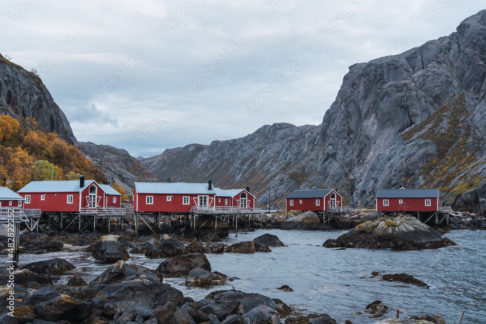 Typical norwegian village with red houses