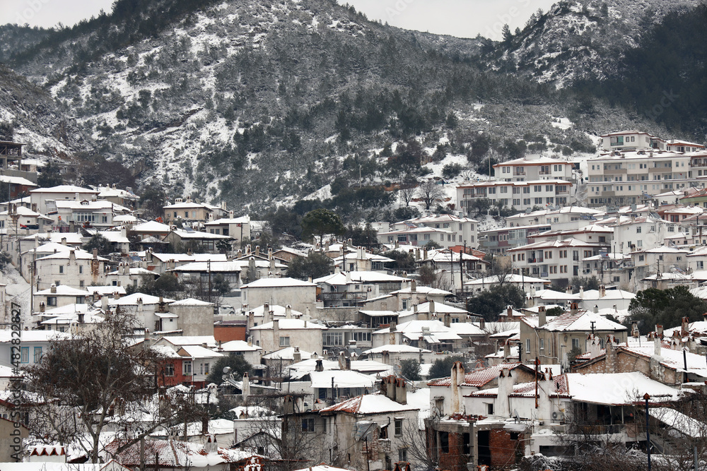 Old City of Mentese Mugla, Turkey With Snow