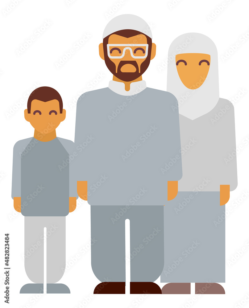 Islamic family. Muslim parents with son in traditional arabic clothes