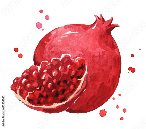 Fresh ripe pomegranate watercolor illustration