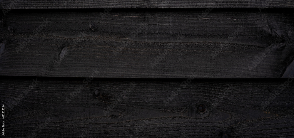 Panoramiczne tło w kolorze czarnym motyw deski, drewno. - obrazy, fototapety, plakaty 