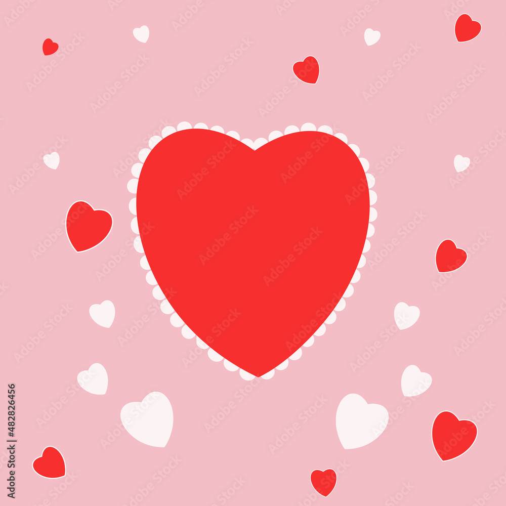 Card with  a big red heart on the pink background