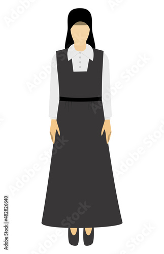 Novice in monastery Nun in black Flat style. Vector illustration. Isolated on a white background
