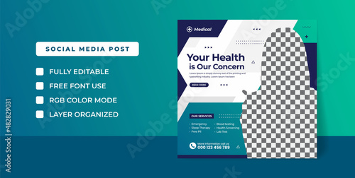 Medical healthcare square flyer social media post or web promotion banner template photo