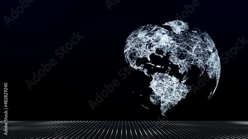 White Globe Of Earth.Globe projection rotation on black background and free space for logo or text.