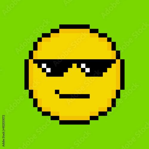 Yellow emoticon in pixel art style