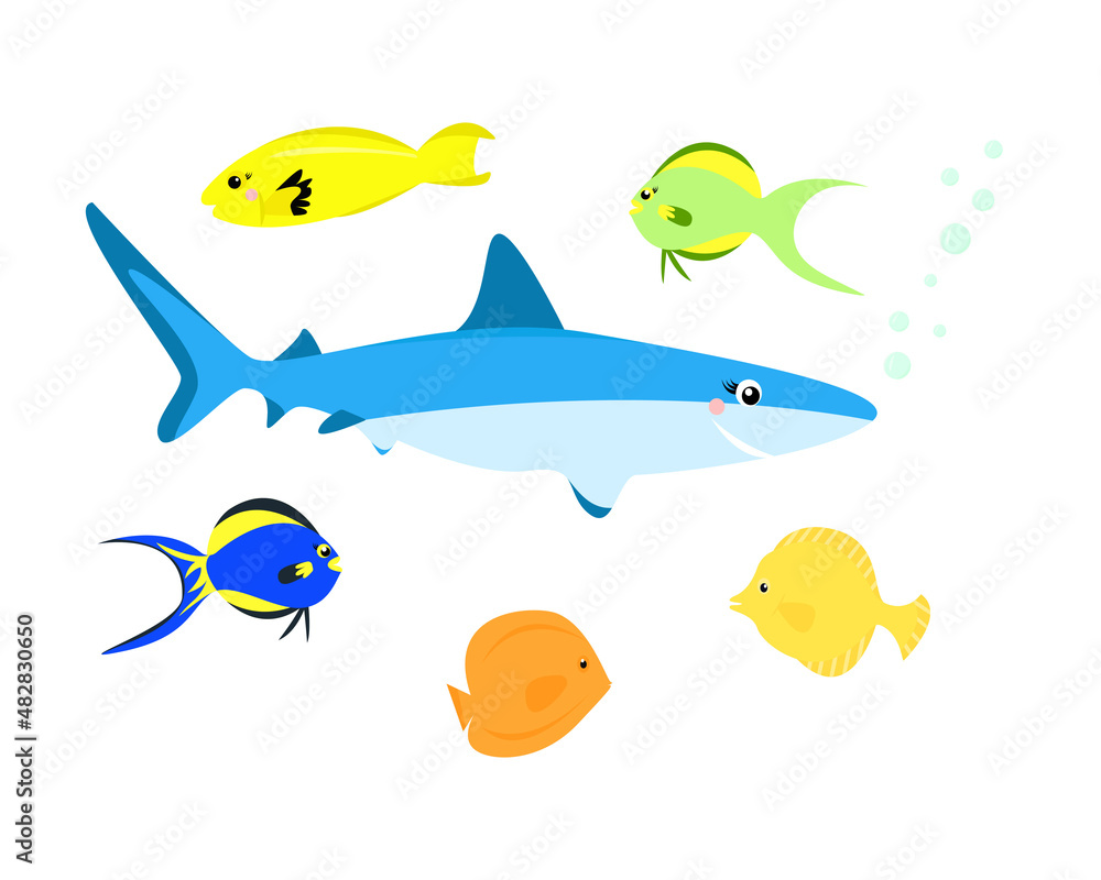 cartoon fish set. Vector illustration in a flat style on a white background cartoon fish set. Vector illustration in a flat style on a white background