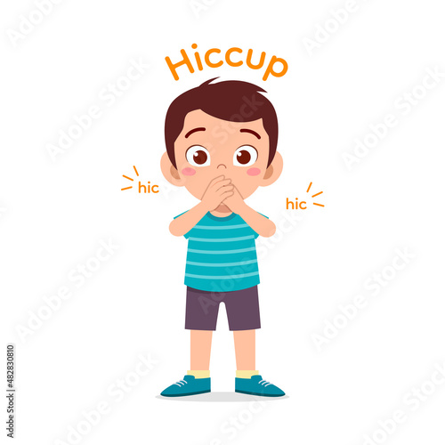 cute little boy standing and get hiccup