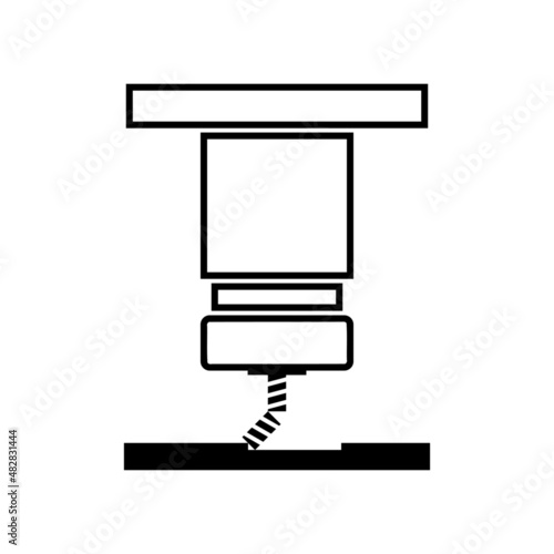Milling machine head spindle CNC with drill bit or end mill broken on white background flat vector icon design.