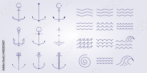 set and bundle nautical and marine icon symbol logo vector illustration design