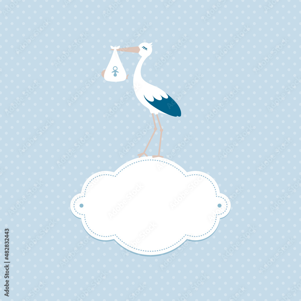 Storch Baby Junge Wolke Retroblau Muster Punkte Storch Baby Junge Wolke Retroblau Muster Punkte