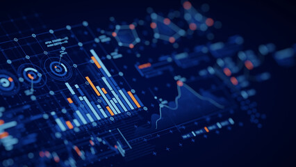 Financial data document graph chart report statistic marketing research development  planning management strategy analysis accounting. Financial business technology hologram concept. 3d rendering.
