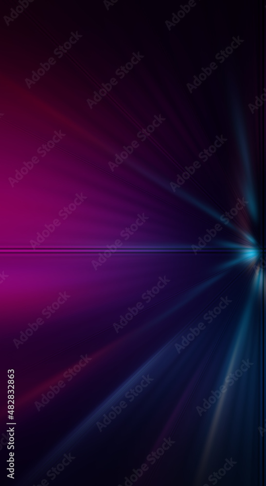Fototapeta premium Dark abstract futuristic background with ultraviolet neon glow. Laser neon lines, waves, particle explosion