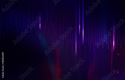 Dark abstract futuristic background with ultraviolet neon glow.  Laser neon lines  waves  particle explosion