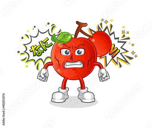 cherries anime angry vector. cartoon character