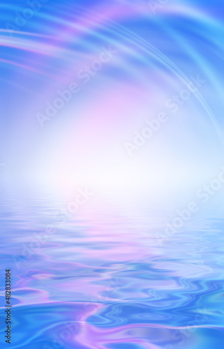 Neon abstract rays of light on a white background. Light effect, laser show, reflection on the water surface. Ultraviolet radiation. 3d illustration