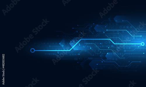 Hi technology line.Circuit board design background with dark blue.