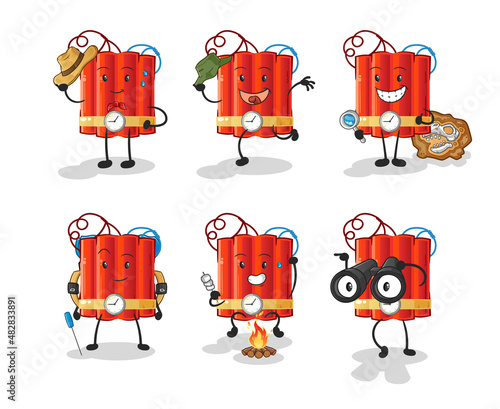 dynamite adventure group character. cartoon mascot vector