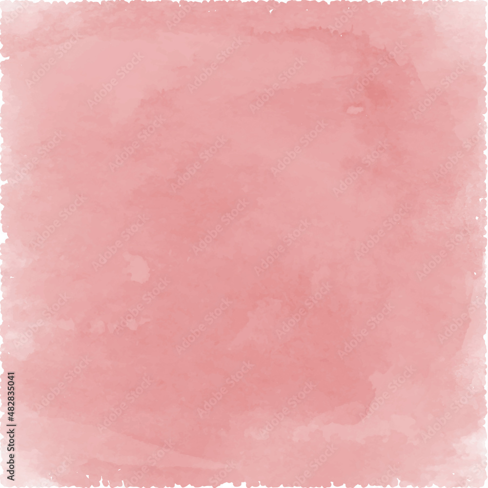 Dusty rose watercolor square backdrop with edges. Vector.