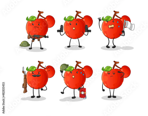 cherries troops character. cartoon mascot vector