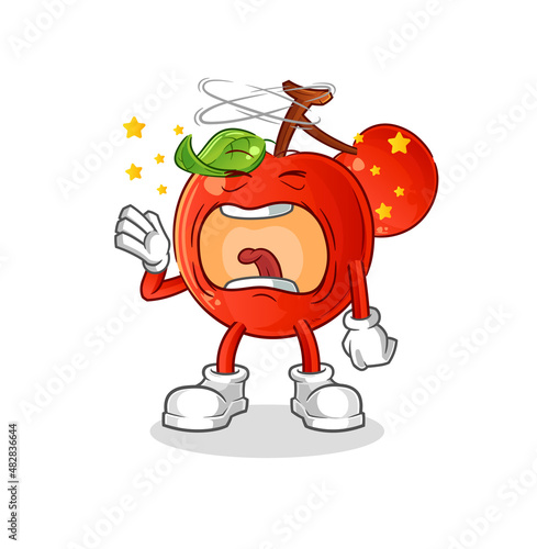 cherries yawn character. cartoon mascot vector