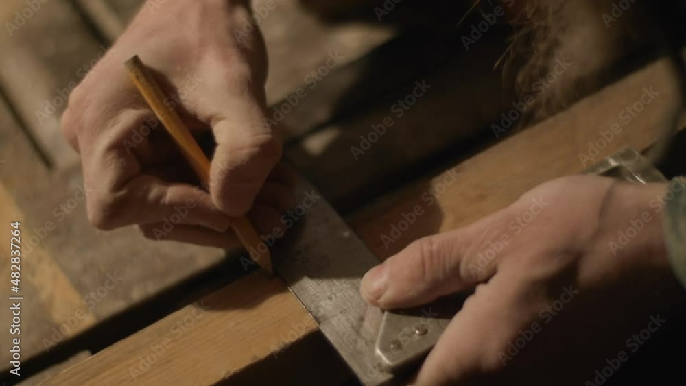 Chisel a chamfer on a wooden block with pencil marks Chisel a chamfer on a wooden block with pencil marks