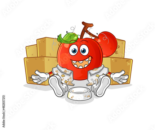 cherries homeless character. cartoon mascot vector