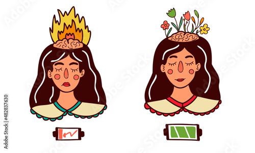 Well-being concept Mental health vector doodle set