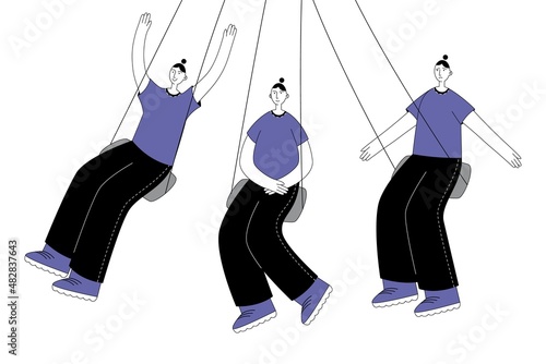 Mood swings, depressive and manic episode, sad and happy face. Concept bipolar disorder, borderline personality disorder, manic depression, mental disorder for web design.