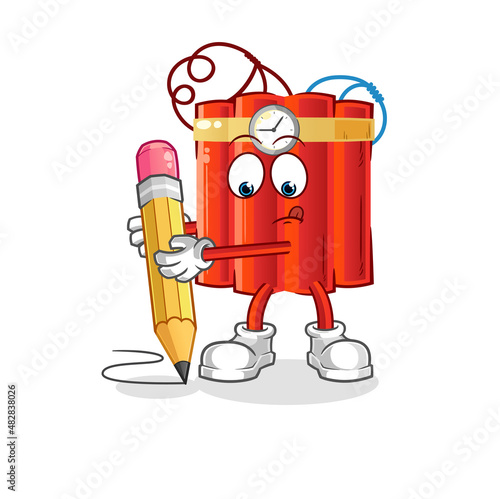 dynamite write with pencil. cartoon mascot vector