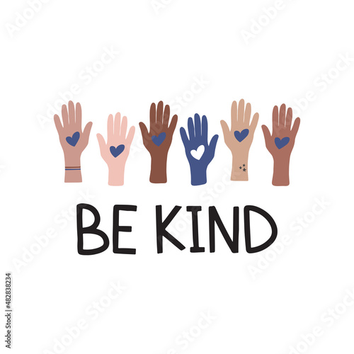 Autism Awareness Day vector illustration. Hand drawn autistic support lettering quote - Be kind on white background. Mental disorder, psychology disease typography.
