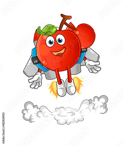 cherries with jetpack mascot. cartoon vector