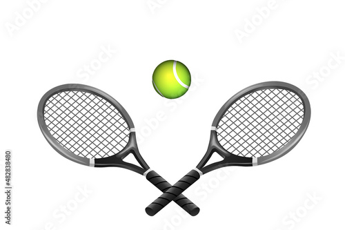 Raquetas y pelota aislada. Tenis. Fondo blanco. Ilustración. © Maika