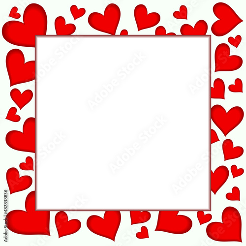 A frame of hearts cut out in paper, vector graphics. © valezar