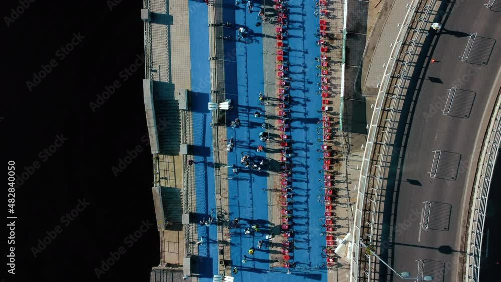 Triathlon competition or swimming in the river or sea. Competition from the air Triathlon competition or swimming in the river or sea. Competition from the air