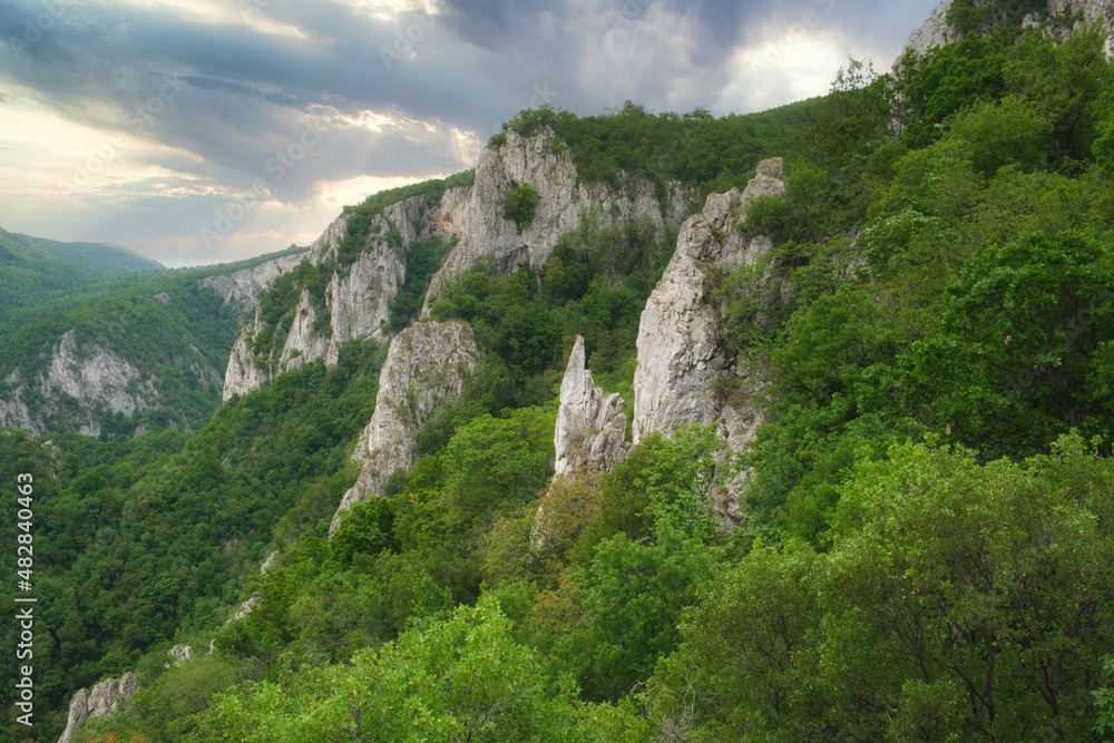 Amazing mountain landscape - covered with green forest slopes of the Larazev canyon in Eastern Serbia