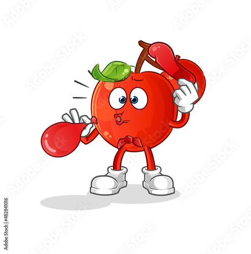 cherries pantomime blowing balloon. cartoon mascot vector