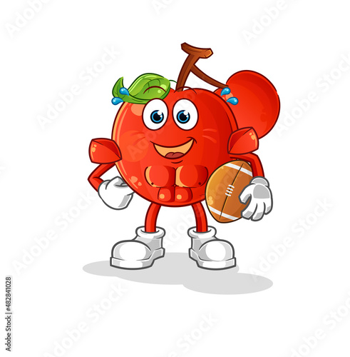 cherries playing rugby character. cartoon mascot vector