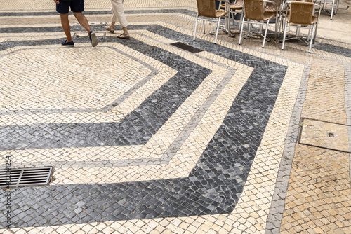 Traditional style Portuguese Calcada Pavement for pedestrian area in Faro  Algarve  Portugal  