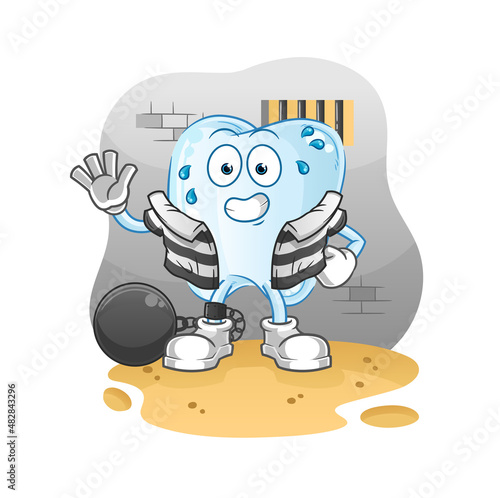 tooth criminal in jail. cartoon character