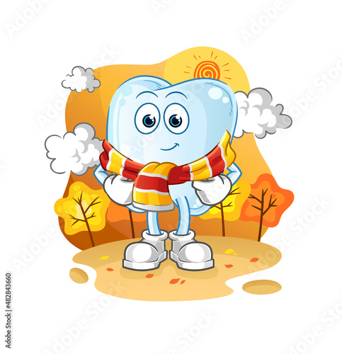 tooth in the autumn. cartoon mascot vector