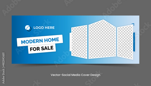 Home for sale real estate facebook cover and web banner template for real estate business