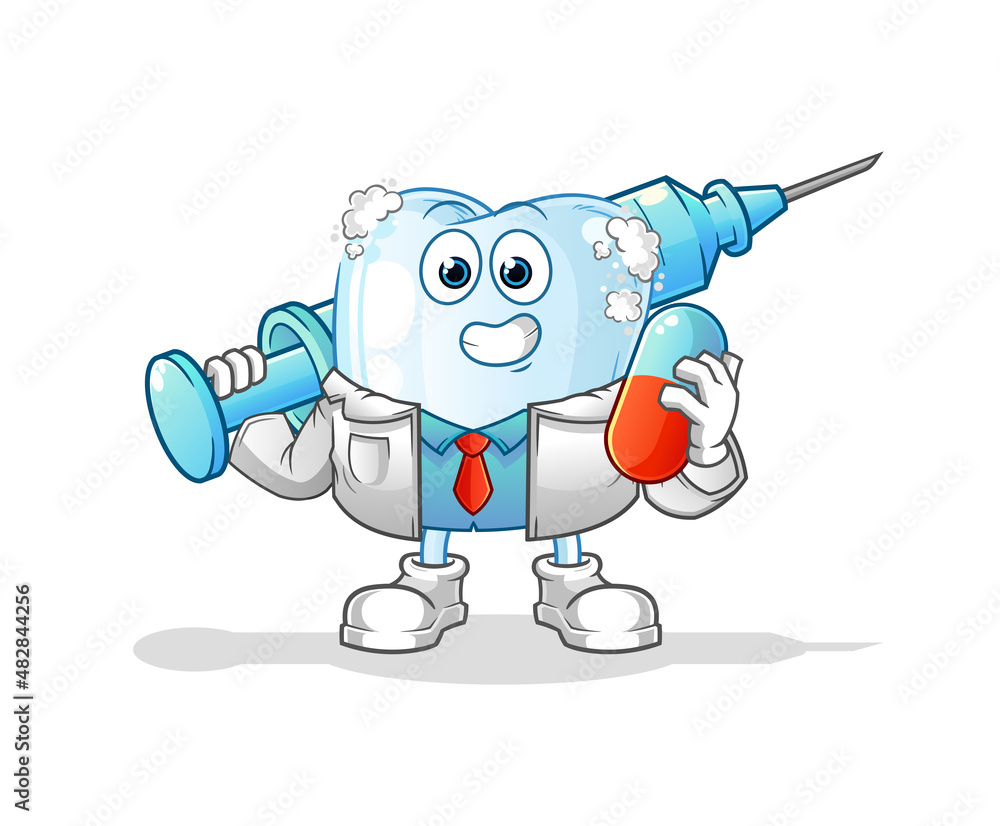 tooth with foam doctor holding medichine and injection tooth with foam doctor holding medichine and injection
